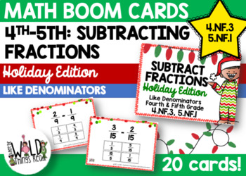 Preview of Holiday Subtracting Fractions BOOM CARDS-Like Denominators