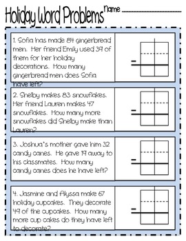 Preview of Holiday Subtraction with Regrouping Word Problems