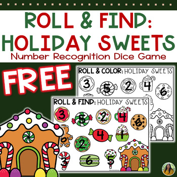 Preview of Holiday Number Recognition Math Dice Game FREE No Prep Christmas Math Activity