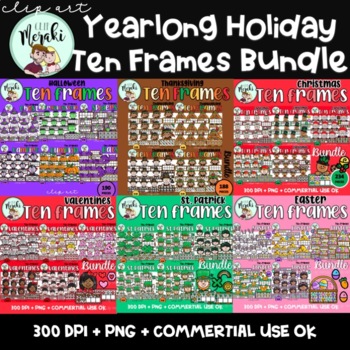 Preview of Holiday Ten Frames Clip Art Bundle. Yearlong Holiday Ten Frames Bundle.