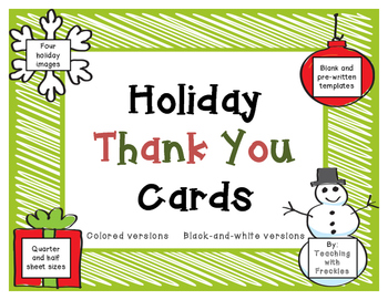 Preview of Holiday Thank You Cards (Christmas, Winter, Holiday Note Card Templates)