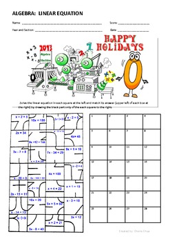 Preview of Holiday Theme Linear Equation Puzzle Activity