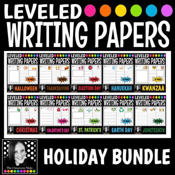 Preview of Holiday Themed Bundle Leveled Lined Writing Papers Includes Thanksgiving