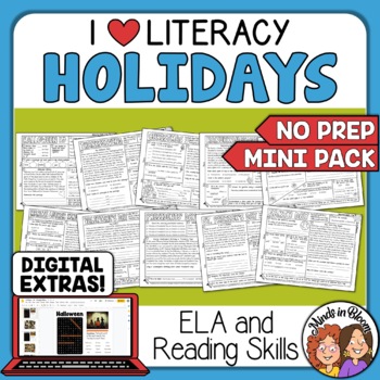 Preview of Holiday Themed ELA and Reading Skills Review Mini-Pack - Morning Work