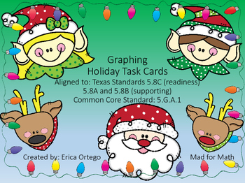 Preview of Holiday Themed Graphing on Coordinate Plane Task Cards 5.8C, 5.G.A.1, 5.G.A.2
