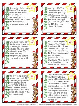 Winter Math- Holiday Themed Integer Task Cards by Kacie Travis | TpT