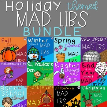 Preview of Holiday Themed Mad Libs - Nouns, Verbs, and Adjectives - BUNDLE!