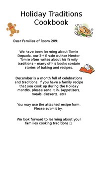 Preview of Holiday Traditions Cookbook - Letter & Recipe Pages EDITABLE