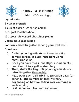 Preview of Holiday Trail Mix Functional Text and Questions