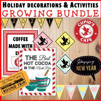 Preview of Holiday Class Transformation Decorations, Stations, & Activities GROWING Bundle