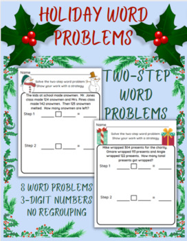 Preview of Holiday Two-Step Word Problems- 3-digit numbers NO regrouping