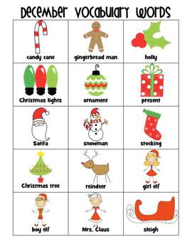 Preview of Holiday Vocabulary Words for Writing Literacy Workstation