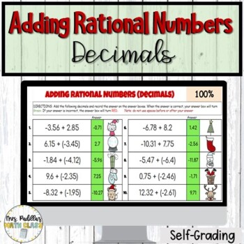 Preview of Holiday | Winter | Christmas Math Activity Adding Rational Numbers 