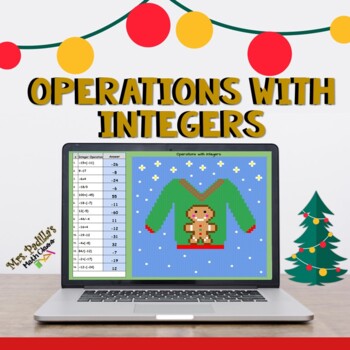 Preview of Holiday | Winter | Christmas Math Activity Operations with Integers  Pixel Art