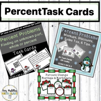 Preview of Holiday | Winter | Christmas Math Activity Percents TASK CARDS Bundle 