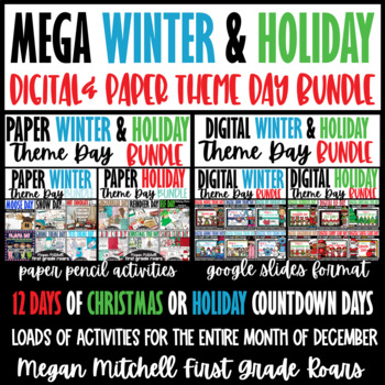 Preview of Holiday Winter Theme Day DIGITAL & PAPER MEGA MEGA Bundle Paper Pencil