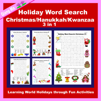 Preview of Holiday Word Search: Christmas/Hanukkah/Kwanzaa 3 in 1 Bundle