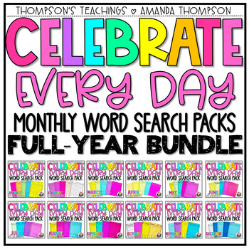 Preview of Word Search - Holiday of the Day - National Monthly Holidays Worksheets BUNDLE