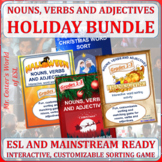 Holiday Nouns Verbs Adjectives Word Sort Bundle for ESL an