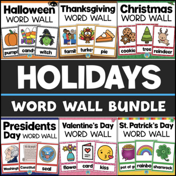 Preview of Holidays Word Wall BUNDLE St Patricks Day Valentines Easter Christmas Halloween
