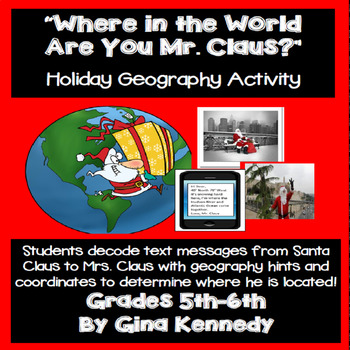 Preview of Christmas "Text Message" World Geography, Students Use Hints to Find Santa!