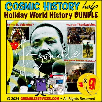 Preview of Holiday World History: St. Patrick's Day, MLK, Valentine's, July 4, Thanksgiving