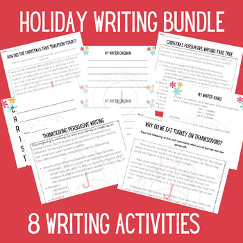 Preview of Holiday Writing Bundle: Thanksgiving and Christmas! 8 Writing Activities
