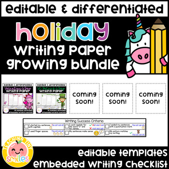 Preview of Holiday Writing Paper Template GROWING BUNDLE | Lined | Picture Box | Editable
