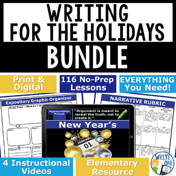 Preview of Holiday Essay Writing Prompts - Graphic Organizers, Rubrics, Outlines, Templates