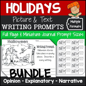 Preview of Holiday Writing Journal Prompts with Pictures/ Holiday Picture Writing Prompts