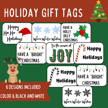 6 Cheerful Christmas Gift Tags, Merry Xmas Gift Tags, Christmas