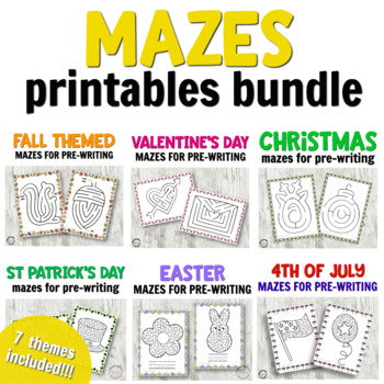 Preview of Holiday and Seasonal Mazes for Preschool Fine Motor Activities