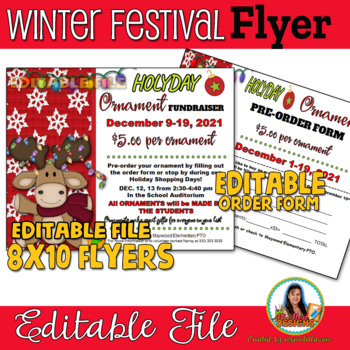Preview of Ornament Sale Fundraiser Holiday Event Flyer & Order Form - Editable PTA, PTO