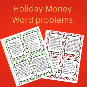 Preview of Holiday money word problems (Scoot game)(Task cards)  (3rd, 4th, and 5th grade)