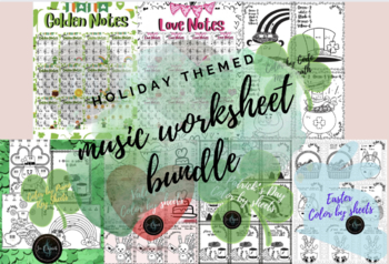 Preview of Holiday themed Music Worksheet Bundle