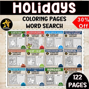 Preview of Holidays Around The World Activities Word Search Coloring Pages Worksheets March