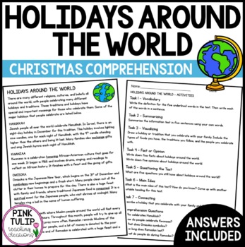 Preview of Holidays Around The World Christmas Comprehension - Reading Strategy Worksheet