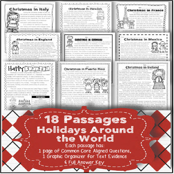 Preview of Holidays Around the World {18 Passages for Close Reading} PDFs w/ worksheets