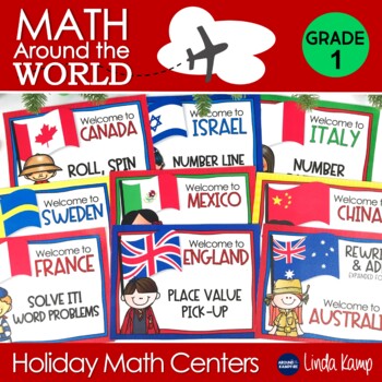 Preview of Holidays Around the World - Christmas Around the World Math Centers First Grade