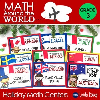 Preview of Holidays Around the World - Christmas Around the World Math Centers Third Grade