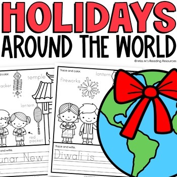 Preview of Holidays Around the World Coloring Writing for Kindergarten Hanukkah Activities