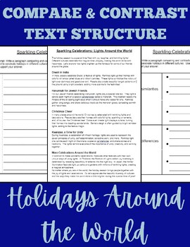 Preview of Winter Holidays Around the World Compare Contrast Text Structure Writing Prompt