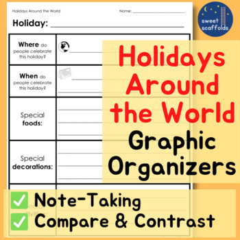 Preview of Holidays Around the World Graphic Organizers for Note-Taking, Compare & Contrast