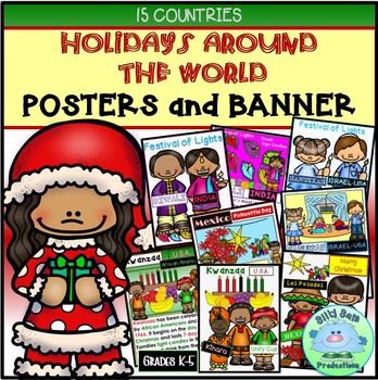 Preview of Holidays Around the World Kindergarten - 5th Gr POSTERS and BANNER 15 COUNTRIES