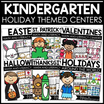 Preview of Kindergarten Math & Literacy Centers Holiday Themed Bundle