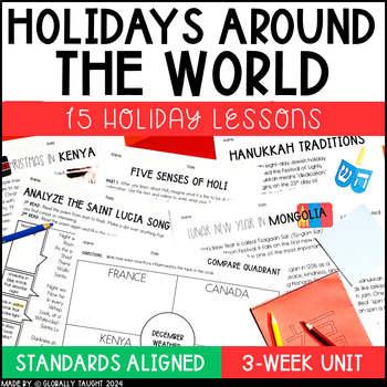 Preview of Holidays Around the World Unit - 15 Holidays Traditions around the World Writing