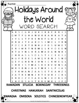 Winter Holidays Around the World Word Search Activity (Holidays Word