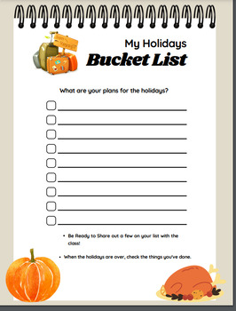 Preview of Holidays Bucket List for Students