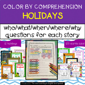 Preview of Holidays Bundle (Color by Comprehension) w/ Digital Option - Distance Learning