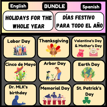 Preview of Holidays Bundle - for the whole year- Bilingual English  Spanish